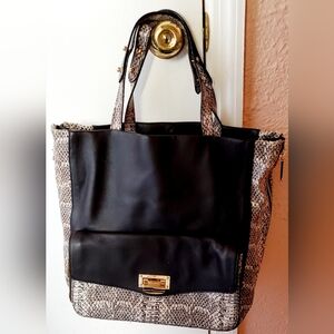 Kenneth Cole Women's Stylish Black and Tan Leather Tote Bag